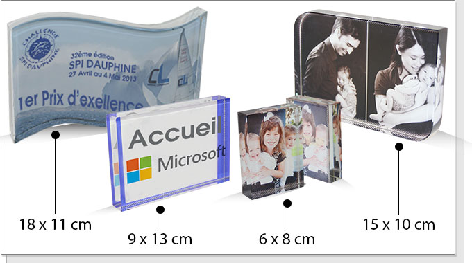 Blocs cristal 18x11 cm, 9x13 cm, 6x8 cm, 15x10 cm