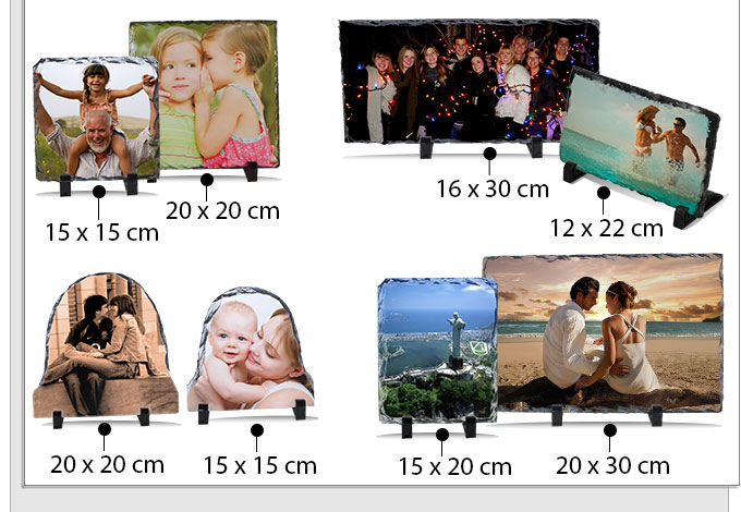 15x15 cm, 20x20 cm, 16x30 cm, 12x22 cm, 20x20 cm, 15x15 cm, 15x20 cm, 20x30 cm